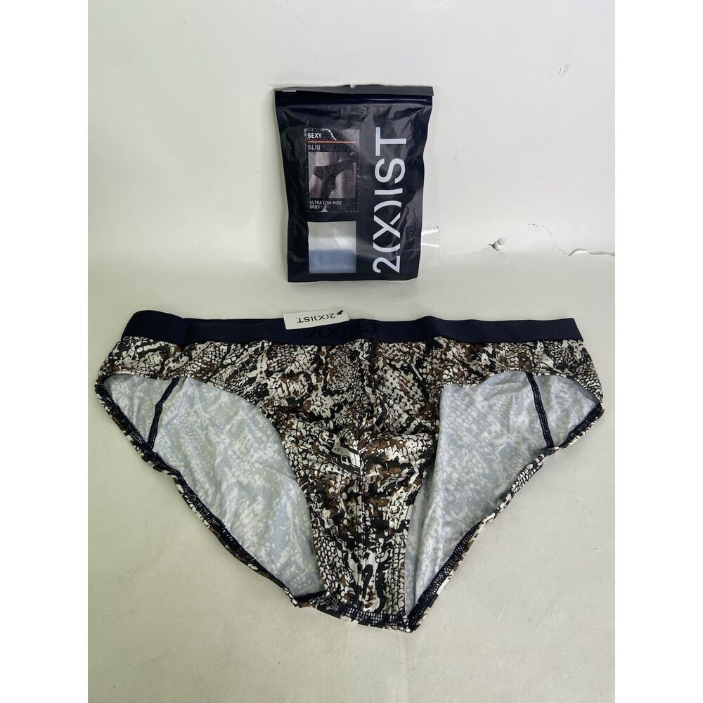 2xist Sexy Sliq Ultra Low Rise Brief Underwear Snakeskin Mens Size XL